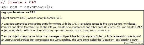 Screenshot of mouse-over for UIMA APIs